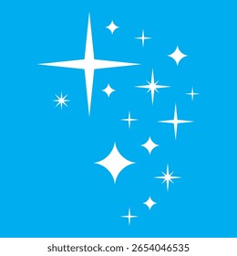 Ícone brilhante isolado no plano de fundo azul. Ilustração do vetor do ícone de estrelas brilhantes. Brilho estrela brilhante, estrela cintilante, ícone limpo. Ícones de estrela cintilante. 