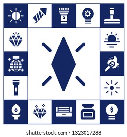 shine icon set. 17 filled shine icons.  Simple modern icons about  - Brightness, Diamond, Mirror ball, Flashlight, Sunrise, Torch, Firecracker, Ultraviolet, Lightbulb, Ink, Glass cleaner