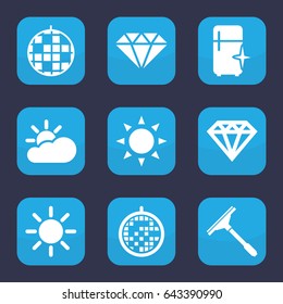 Shine icon. set of 9 filled shine icons such as sun, diamond, window squeegee, clean fridge, disco ball, sun cloud