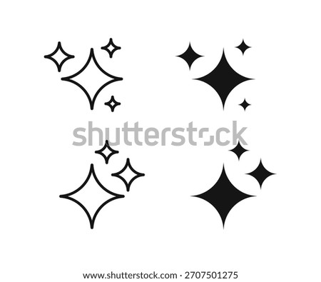 Shine icon set. Sparkle icons set. Twinkle stars collection. Shine star icons. Clean shining icon set. Vector illustration