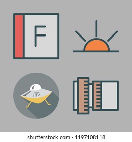 shine icon set. vector set about lens, sunrise, flash and ufo icons set.