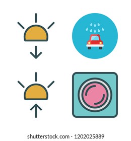 shine icon set. vector set about sunset, lens, car wash and sunrise icons set.