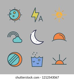 shine icon set. vector set about sun, rainbow, hand wash and sunrise icons set.