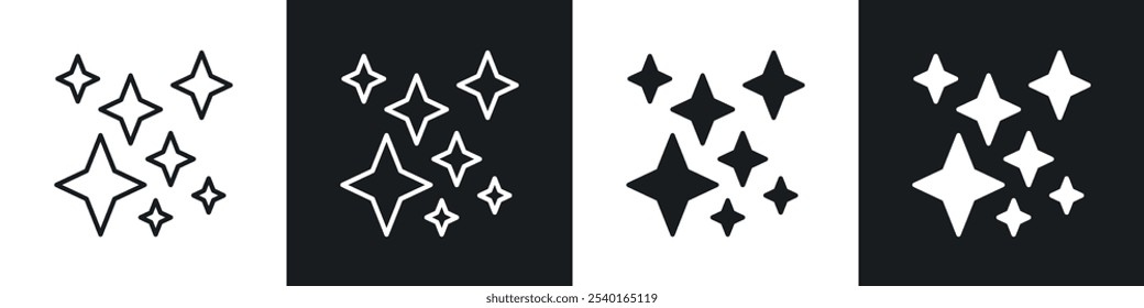 Shine icon set. Vector symbols in black and white colors.