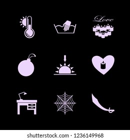 shine icon. shine vector icons set sunset, candles heart, saber and lamp on desk