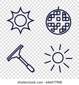 Shine icons set. set of 4 shine outline icons such as sun, window squeegee