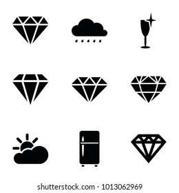 Shine icons. set of 9 editable filled shine icons such as diamond, diamond, clean wine glass, gem, sun cloud, sun