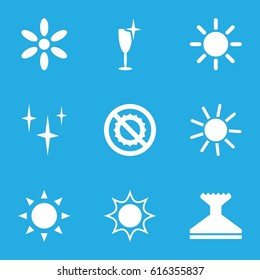 Shine icons set. set of 9 shine filled icons such as sun, window squeegee, clean, clean wine glass