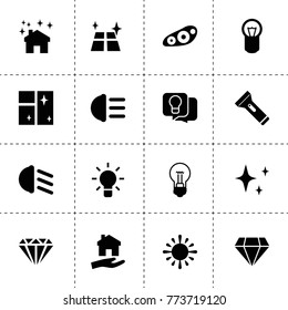 Iconos brillantes. iconos de brillo rellenos de colección vectorial. incluye símbolos tales como bombilla, luz de camión frontal, luz de luz de luz alta, luz de luz baja, brillo. uso para diseño web, móvil y ui.