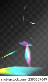 Shine Lens Vector Transparent Background. Neon Prism Digital Border. Bright Sparkle Carnival Template. Hologram Falling Glints Pattern.