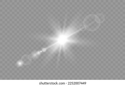 Shine light effects, sunlight png. Sun glare rays, star lens on transparent background, abstract burst, explosion in sky. Bright sunlight. Vector realistic neoteric illustration