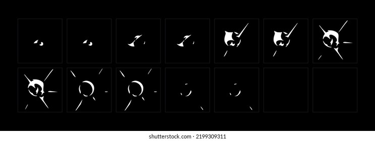 Shine light FX animation. Shine VFX sprite sheet for video game, cartoon, Animation and motion design. 2D Classic magic light.