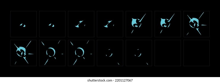 Shine light FX animation. Shine VFX sprite sheet for video game, cartoon, Animation and motion design. 2D Classic magic light.