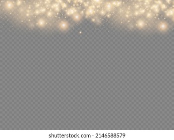 Shine lights, yellow dust sparks and star shine with special light, sparkling golden magic dust particles on transparent background, sparkle, Christmas sparkl light effect, vector illustration.