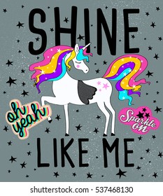 shine like me,cute magical unicorns,sweet kids graphics for t-shirts and phone case, also you can use as wallpaper 