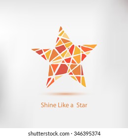 Shine like a star concept. Vector illustration with text. Hand drawn painted star, vector element for your design isolated on white. Abstract shape. Motivational and inspirational illustration