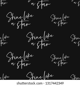 Shine like a star sign seamless pattern. Hand draw doodling scribble ornament white line on black background.