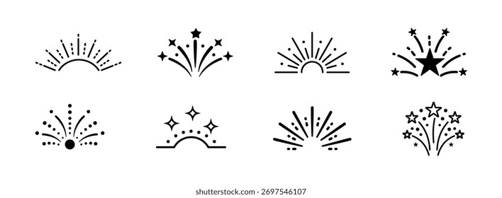 Juego de Doodle de Shine line. Mano dibujado doodle estalla sobre fondo blanco. Marcos de explosión, juego de Vectores de contorno de dibujos animados retro.