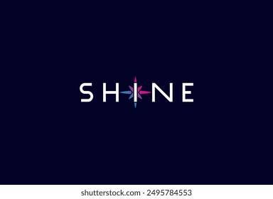 Logotipo de Shine, letra I con la combinación del icono de la luz de las estrellas en texto Logotipo de la tipografía de Shine, Ilustración vectorial