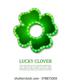 Shine lucky clover with shadow on abstract background for your design, vector