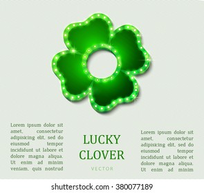 Shine lucky clover with shadow on abstract background for your design, vector