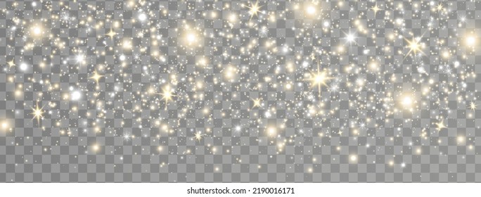 Luminoso fondo luminoso. Banner de brillo espumoso. Bokeh de oro. Festividad navideña: partícula brillante. Efecto estrella blanca. Diseño festivo. Brillo de invierno torbellino. Bombilla de hadas. Ilustración vectorial.