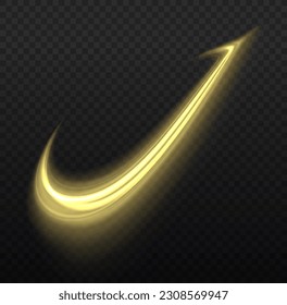 Shine magic gold swirl with flare sparkles. Yellow swirl, curved curve effect. Curve light effect of golden line. Magic golden luminous glow design element on transparent background.