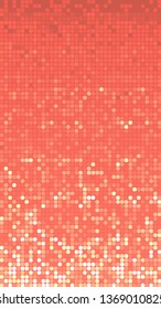 Shine mosaic background. Mosaic with light reflections. Living coral gradient. Square pixel mosaic vector. 