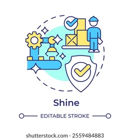 Shine multi color concept icon. 5S methodology. Cleaning and maintaining workspaces for safety and efficiency. Round shape line illustration. Abstract idea. Graphic design. Easy to use in article