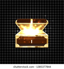 Shine in old wooden chest realistic composition on transparent background with vintage coffer and sparkling particles vector illustration