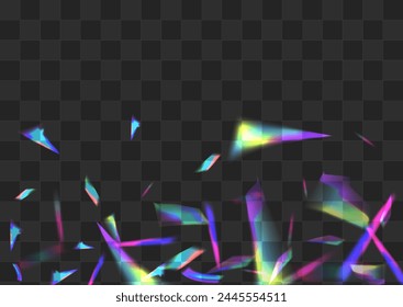 Shine Prism Vector Transparent Background. Holographic Flash Overlay Texture. Hologram Bokeh Flying Backdrop. Shiny Christmas Glare Pattern.