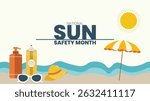 Shine Safely, Tips for National Sun Safety Month design templet. use in background, poster, banner poster