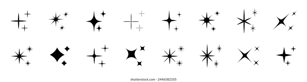 Shine set. Shine icon. Silhouette style. Vector illustration.