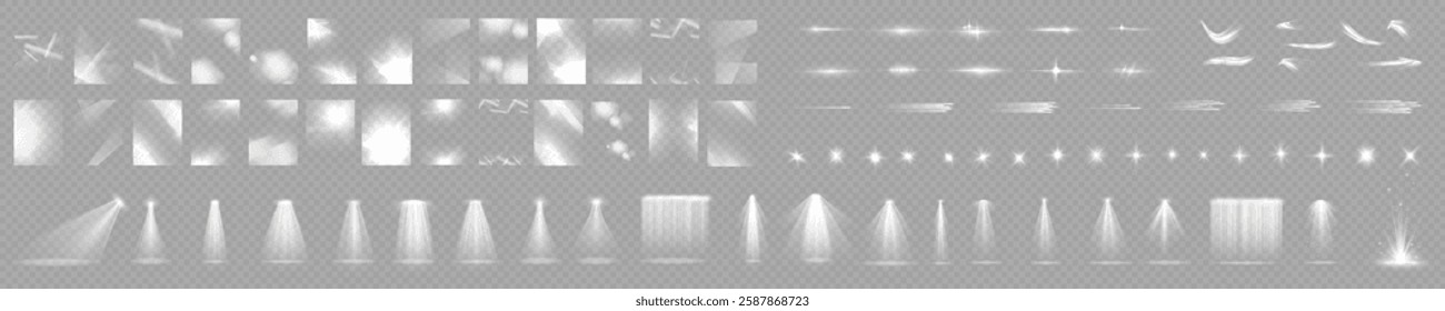 Shine shiny lens spotlight, sunlight spark sun rays, ray twirl vector wave, effect light sparkle line, png glow flare white abstract backdrop, background beam curve. 