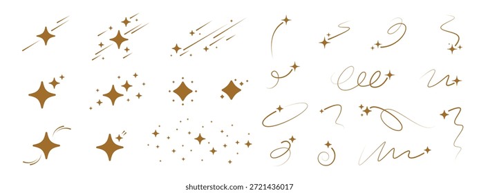 Shine sparkle icon set. Falling star with curvy tail. Shooting star. Magic wizard gesture. Idea concept. Vector blink star for logo, sparkle clipart. Cosmic body icon. 