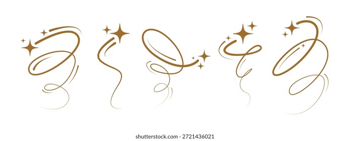 Shine sparkle icon set. Falling star with curvy tail. Shooting star. Magic wizard gesture. Idea concept. Vector blink star for logo, sparkle clipart. Cosmic body icon. 