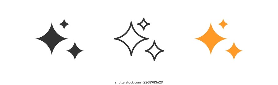 Shine and sparkle stars icon on light background. Clean symbol. Bright, star, lightning, astronomy, glowing light, twinkle effect. Outline, flat and colored style. Flat design. 