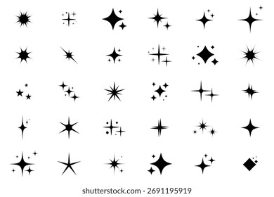 Shine or sparkle vector set. Glowing light effect, twinkle templates stars and bursts, shiny flash. Christmas vector symbols isolated. Vector illustration.
