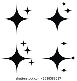 Shine or sparkle vector. Sparkling star in black color on white background. Sparkle star icons. 