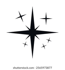Shine or sparkle vector. Sparkling star in black color on white background. Sparkle star icons. Shine icon. Star sparkle doodles vector.