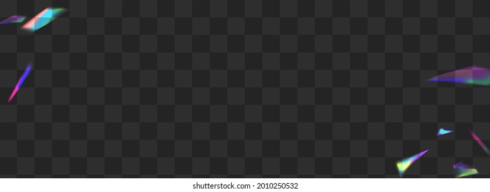 Shine Sparkle Vector Transparent Panoramic Background. Hologram Glitch Festive Backdrop. Holo Reflection Flying Border. Color Christmas Flash Template.
