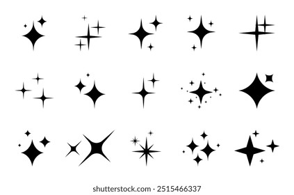 Shine star icons set. Sparkles and sparks symbols collection. Black twinkles