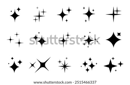 Shine star icons set. Sparkles and sparks symbols collection. Black twinkles