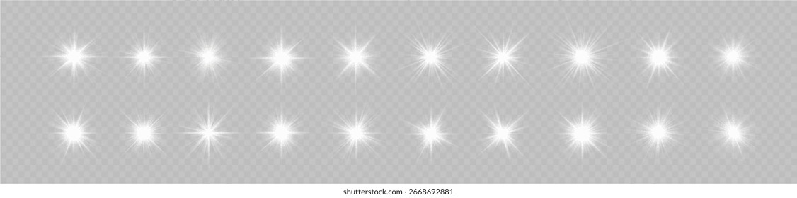Shine of star and light flare glows with glitter spark across black background creating bright vector effect and magic