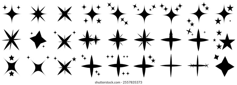 Shine star sparkle icons set. Blink twinkle stars collection. Effect shine, glitter, twinkling and clean vector illustration.