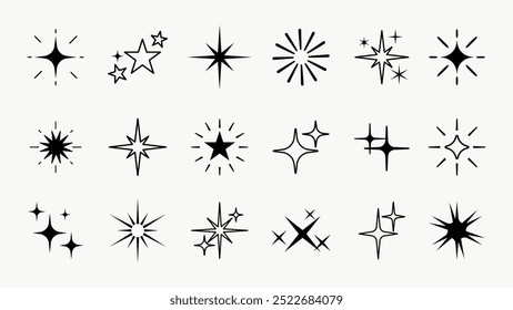 Shine star sparkle vector set. Sparkle star icons. Shine icon. Stars sparkle doodles vector. Set sparkles star symbols vector. Bright sparkle