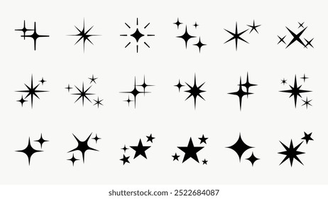 Shine star sparkle vector set. Sparkle star icons. Shine icon. Stars sparkle doodles vector. Set sparkles star symbols vector. Bright sparkle