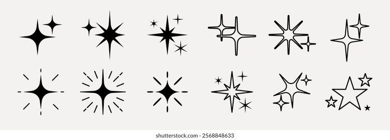 Shine star sparkle vector set. Sparkle star icons. Shine icon. Stars sparkle doodles vector. Set sparkles star symbols vector.