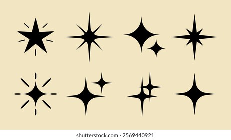 Shine star sparkle vector set. Sparkle star icons. Shine icon. Stars sparkle doodles vector. Set sparkles star symbols vector. Star sparkle