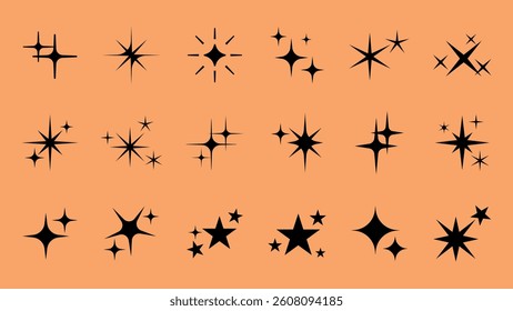 Shine star sparkle vector set. Sparkle star icons. Shine icon. Stars sparkle doodles vector. Set sparkles symbols vector. Bright  shiny flash star. Star shine sparkle icon